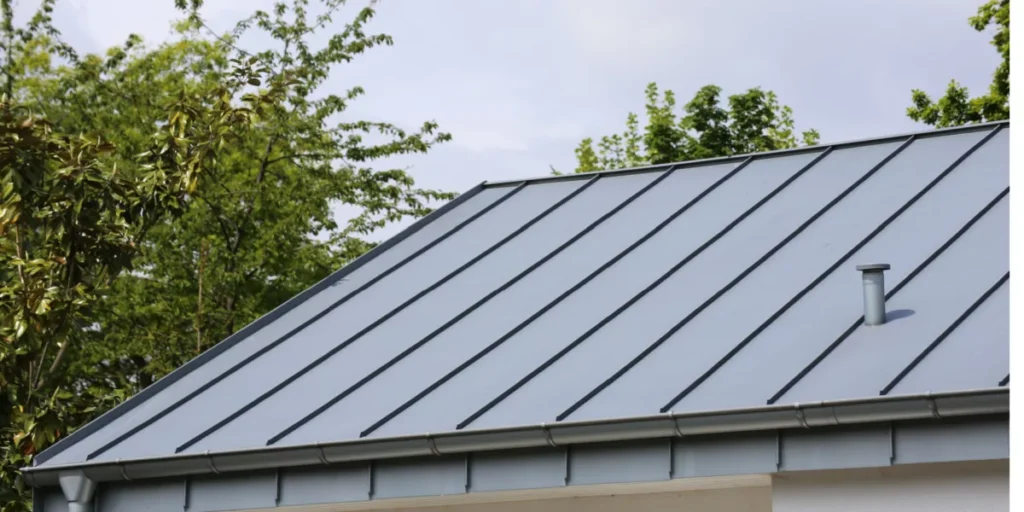 metal roof installation, types of the metal roof. Image illustrates an example roof with metal