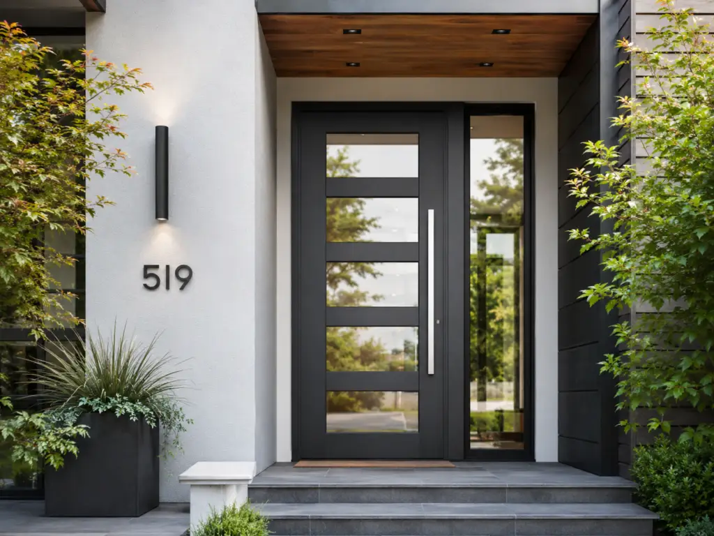 Various entry door styles, including traditional, modern, and craftsman