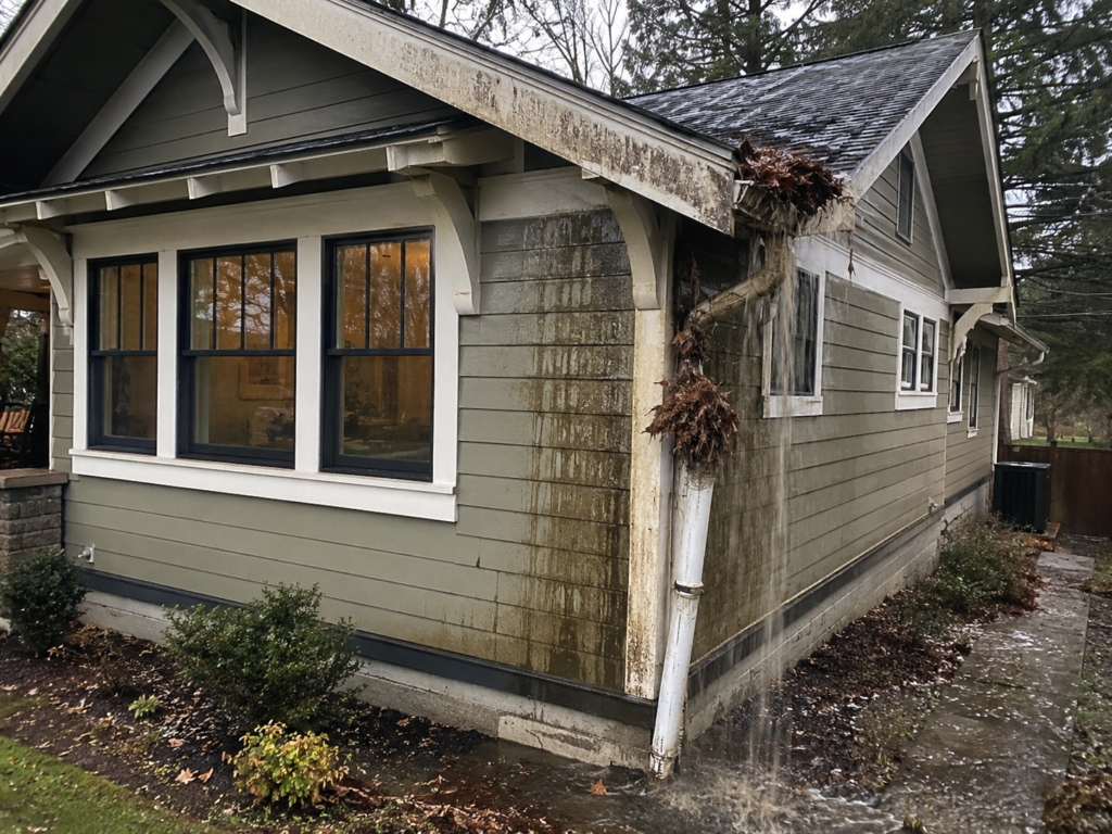 clogged downspouts water damage